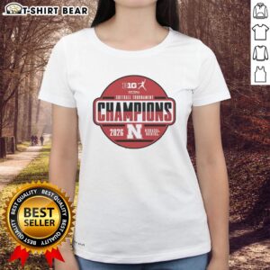 Good Nebraska Huskers 2026 Big Ten Softball Tournament Champions Circle Design Ladies Tee showcasing team pride.