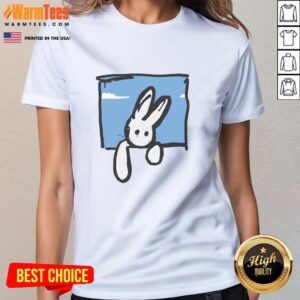 Pretty blue bunny ladies tee featuring a cute bunny design, perfect for casual spring outfits and animal lovers.