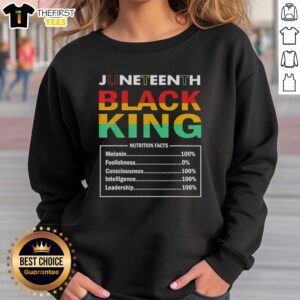 Alt Text: Black King Nutrition Facts Sweatshirt celebrating Juneteenth with vibrant design and empowering message.