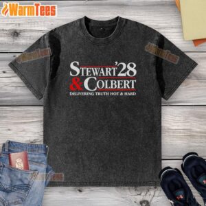 Pretty Stewart Colbert 2028 delivering truth hot and hard in a stylish washed t-shirt, showcasing bold political expression.
