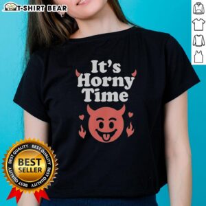 Nice Devil It's Horny Time Ladies Tee featuring a playful devil graphic, perfect for fun and casual women's fashion.