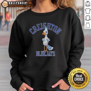 Hot Creighton Blue Jays grumpy mascot in a funny sweatshirt, perfect for fans looking for unique team apparel.