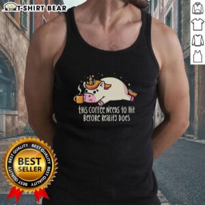 Trendy tank top with 'Hot - This Coffee Needs To Hit Before Reality Does' print, perfect for coffee lovers and casual wear.