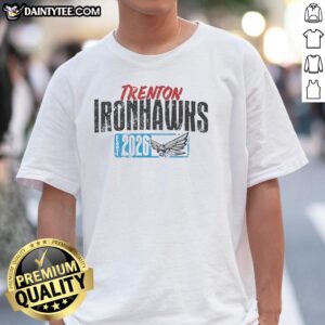 Alt Text: Official Trenton Ironhawks Est 2026 logo t-shirt featuring a bold design in team colors, perfect for fans and supporters.