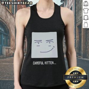 Premium Roblox Man wearing a Careful Kitten tank top, showcasing a fun and stylish gaming-inspired fashion look.