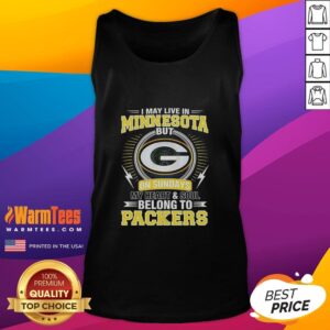 Alt Text: Green tank top with My heart and soul belong to Packers design, perfect for Green Bay Packers NFL fans.
