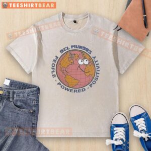 Good Earth People Powered Positivity Del Mundos washed t-shirt featuring vibrant design and eco-friendly fabric.