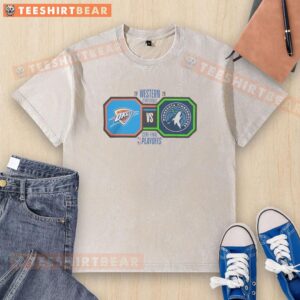 2026 NBA Playoffs Oklahoma City Thunder vs Minnesota Timberwolves washed t-shirt featuring team logos and vibrant colors.