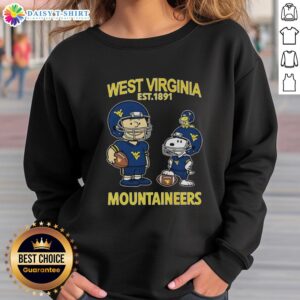 Official Charlie Brown and Snoopy West Virginia Mountaineers NCAA Football sweatshirt, celebrating tradition since 1891.