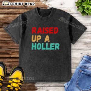 Vintage washed t-shirt featuring 'Nice Raised Up A Holler' graphic, perfect for casual style and country vibes.
