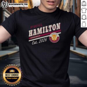 Awesome Pwhl Hamilton Hockey Est 2026 Logo T-Shirt featuring a vibrant team logo on a stylish tee.