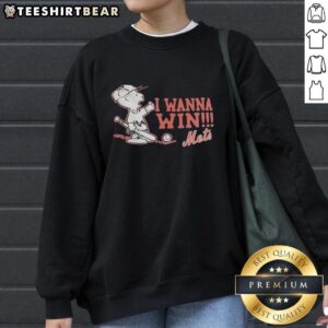 Alt Text: Pretty New York Mets x Charlie Brown I Wanna Win Sweatshirt featuring vibrant graphics and cozy design for fans.