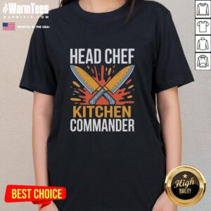 Official Double Knights Head Chef Kitchen Commander graphic on a stylish ladies tee, perfect for culinary enthusiasts.