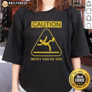 Pretty Micky van de Ven Tottenham Hotspur caution slide kick ladies tee showcasing team spirit and sporty style.