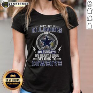 Good Dallas Cowboys NFL ladies tee, showing pride for the Cowboys despite living in Illinois on Sundays.