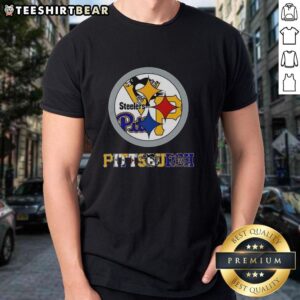 Pittsburgh Steelers NFL logo t-shirt featuring vibrant team colors and design, perfect for sports fans.