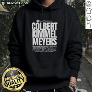 Hot USA The World Is Watching hoodie featuring Colbert, Kimmel, and Meyers, perfect for fans of late-night comedy.