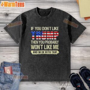 Anti-Biden washed t-shirt featuring bold text expressing political views against Trump. Ideal for political statement wear.
