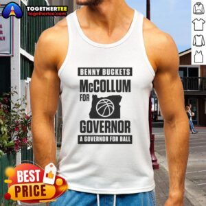 Alt Text: Awesome Benny Buckets McCollum for Governor tank top featuring bold graphics and a playful design for supporters.