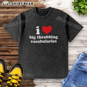 Alt Text: Pretty I Love Big Throbbing Vocabularies Baby Red Heart Washed T-Shirt, featuring a vibrant design and soft fabric.