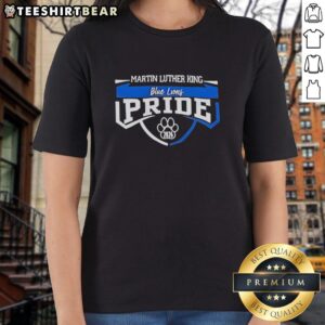 Premium Martin Luther King Blue Lions Pride 2026 Class Year paw print graphic on a stylish ladies tee.