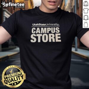 Alt Text: Good Utah State University Campus Store College Text T-Shirt featuring the school's logo and vibrant colors.