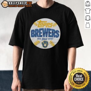 Alt Text: Premium Milwaukee Brewers MLB x Topps Baseball The Real One T-Shirt featuring team logo and stylish design.