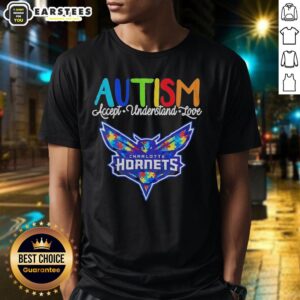 Alt Text: Hot Charlotte Hornets Autism Awareness T-Shirt featuring supportive message: Accept, Understand, Love.