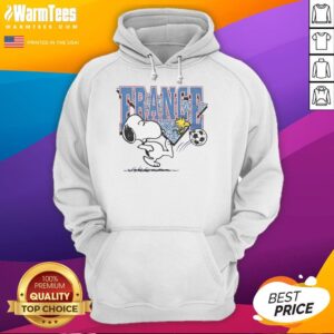 Cute Peanuts Snoopy X France Soccer Hoodie featuring Snoopy in a soccer jersey, perfect for fans and collectors.