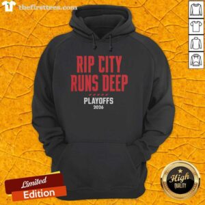 2026 Portland Trail Blazers Rip City Runs Deep hoodie showcasing team spirit and playoff pride in vibrant colors.