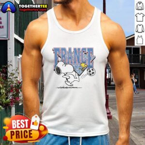 Top Peanuts Snoopy X France Soccer Tank Top featuring Snoopy in a soccer jersey, perfect for fans of soccer and Peanuts.