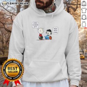 Alt Text: Top Charlie Brown and Lucy 'Can I Kick It?' hoodie featuring vibrant graphics and cozy design, perfect for fans.