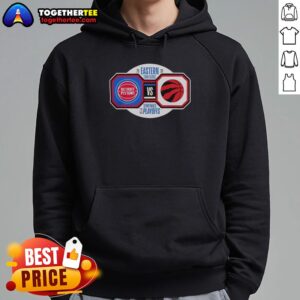 Detroit Pistons vs Toronto Raptors 2026 NBA Playoffs hoodie featuring team logos and playoff graphics.