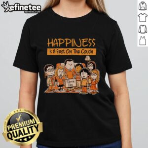 Good Funny Peanuts tee featuring 'Happiness Is A Spot On The Couch - Eternal Dibs' design for ladies, perfect for casual wear.