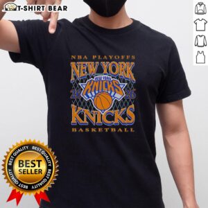 Alt Text: Retro New York Knicks NBA Playoffs 2026 T-shirt featuring vibrant graphics and classic hoop design. Perfect for fans!