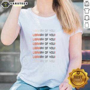 Stylish ladies tee featuring pixelated text saying 'Pretty Library of You' for trendy book lovers.