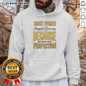 Premium short women's hoodie with 'Stopped Growing Because We Reached Perfection' design, showcasing stylish comfort.