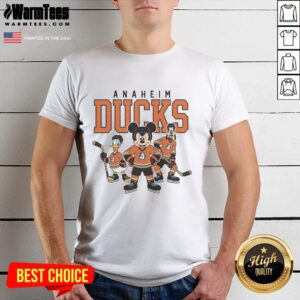 Alt Text: Pretty Anaheim Ducks Disney team ice hockey T-shirt featuring vibrant graphics and comfortable fit for fans.