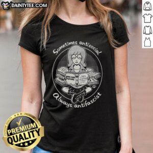 Alt Text: Daria Morgendorffer cartoon tee featuring 'Sometimes Antisocial, Always Antifascist' design for stylish fans.