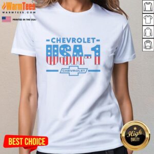 Premium Chevrolet USA Flag One Ladies Tee featuring a stylish design perfect for patriotic car enthusiasts.