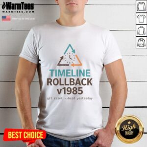 Official Timeline Rollback V1985 T-Shirt featuring retro design and vibrant colors for a stylish vintage look.