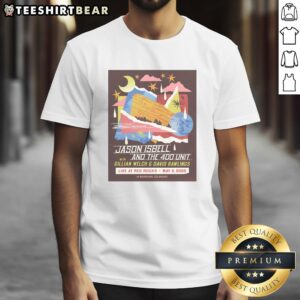 Premium Jason Isbell And The 400 Unit concert tour poster T-shirt from Morrison, CO, May 2, 2026, featuring vibrant graphics.