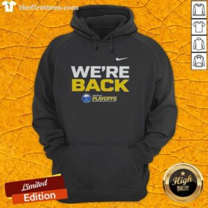 Premium Buffalo Sabres Were Back 2026 Stanley Cup Playoffs Hoodie in blue, showcasing team logo and playoff spirit.