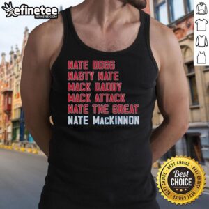 Good Nathan MacKinnon Colorado Avalanche tank top featuring bold graphics and team colors for fans of hockey apparel.