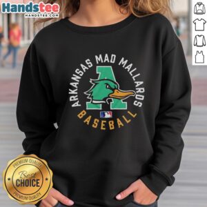 Good Arkansas Mad Mallards baseball logo sweatshirt featuring vibrant colors and team branding for fans.