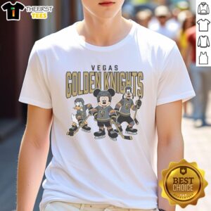 Awesome Vegas Golden Knights Disney Team Ice Hockey T-Shirt featuring vibrant graphics and team logo on a stylish tee.