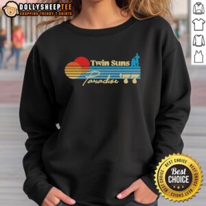 Vintage 1977 Top Twin Suns Paradise sweatshirt featuring retro design and vibrant colors for nostalgic fashion lovers.