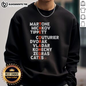 Hot Philadelphia Hockey The Orange Names sweatshirt featuring bold graphics and vibrant colors perfect for fans.