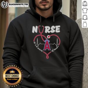 Alt Text: Cozy 'Top Los Angeles Angels Nurse It's a Work of Heart' hoodie in vibrant colors, perfect for passionate nurses and fans.