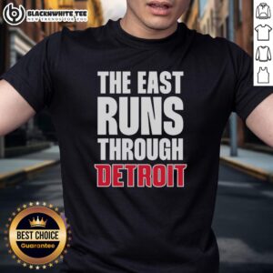 Awesome Detroit Pistons The East Runs Through T-Shirt featuring bold graphics and team colors, perfect for fans.